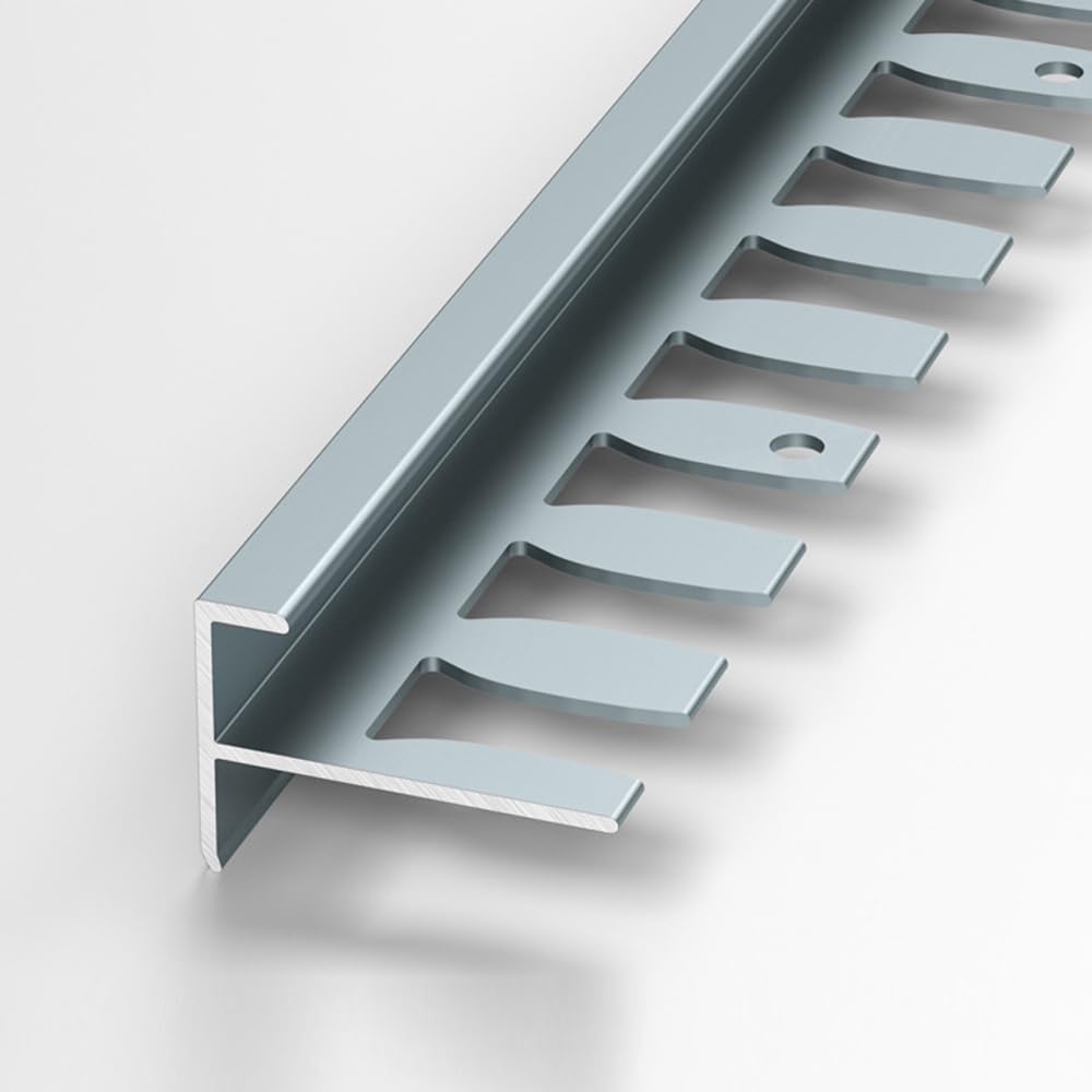 Escalón de metal flexible negro mate para proteger juntas de dilatación en azulejos y bordes laminados