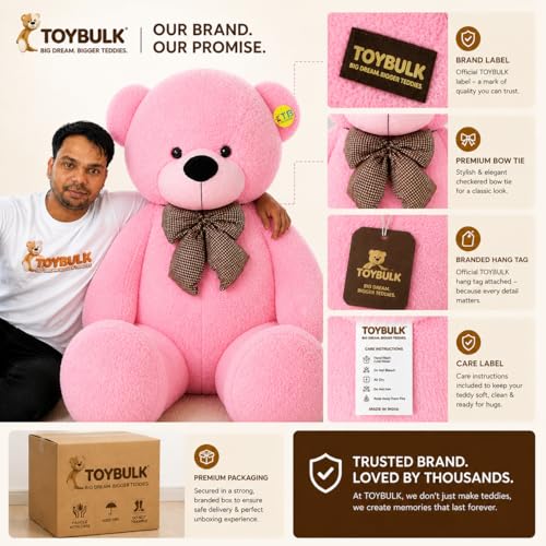 Image of Giant Pink Teddy Bear 6 Feet | Big Size Soft Toy for Girls | Cute Hugging Plush Teddy Stuffed Animal | Birthday, Valentine Gift for Girlfriend, Wife, Kids