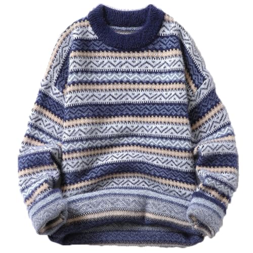 Men's Color Block Crewneck Sweater Long Sleeve Knitted Casual Pullover Tops