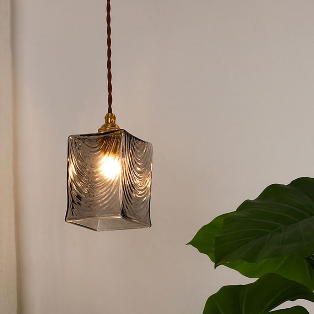 Applique da Parete Moderna in Vetro Grigio Fumo, Rettangolare, in Ottone, con Paralume Semitrasparente, Finitura ondulata, apparecchio di Illuminazione per Interni Regolabile, Stile retrò Vintage