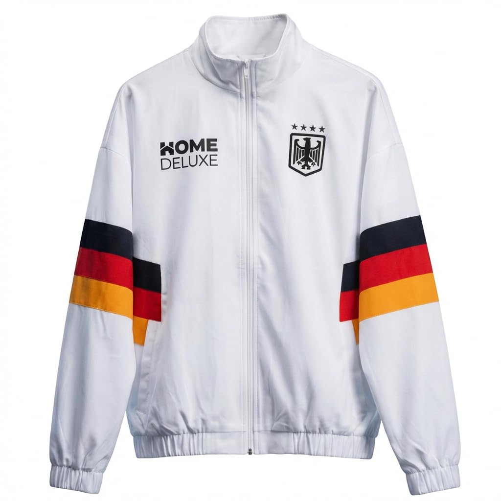 Home Deluxe TEAM DEUTSCHLAND - Trainingsjacke 2026 - Weiß | Nahtlose Retro-Optik Jacke, Fußballjacke