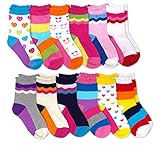 Jefferies Socks Girls Fashion Pattern Variety Crew Socks 12 Pair Pack (Small, Multi 3)