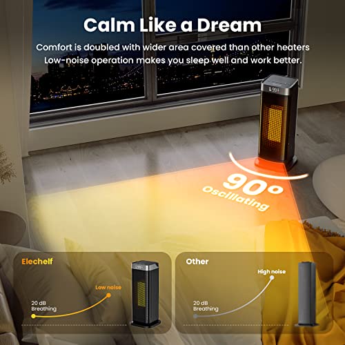 Elechelf Space Heater, 90°Oscillating 1500W Safety Heating Electric Ceramic Tower Heater With Digital Thermostat, Remote,Overheating & Tip-Over Protection, Portable Heater For Indoor Use, 12H Timer #TOP4