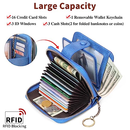GAEKEAO Leather Credit Card Holder Wallet for Women RFID Blocking Large Capacity Bifold Zipper Card Case Organizer with Wristlet 32 Slots2