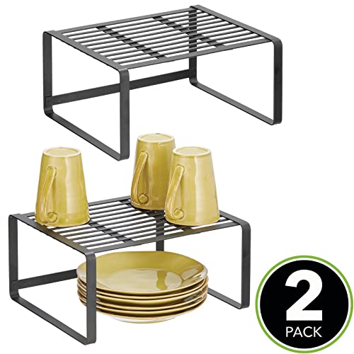 Mdesign Metal Kitchen Shelf Organizer Rack - Stacker Storage Risers For Cabinet, Counter, Cupboard, Or Pantry, Holder Stand For Plates, Dishes, Cups, Bowl, And Glasses - 2 Pack - Matte Black #TOP1