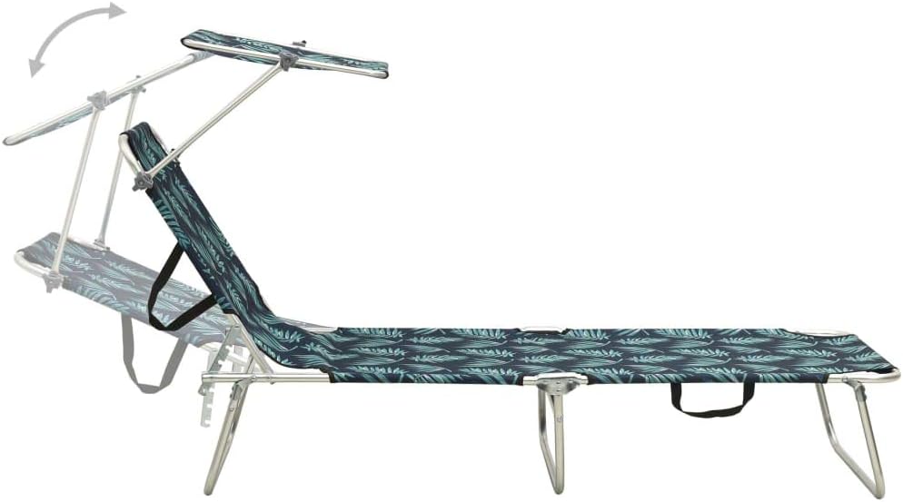 Folding Sun Lounger, 73.6" Leaf-Print Outdoor Chaise Lounge, Powder-Coated Aluminum Frame, 3-Position Reclining Beach Chair for Patio, Poolside & Garden Use