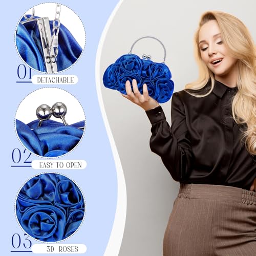 Image of Women Evening Clutch, Small Floral Satin Purse with Detachable Strap for Wedding Party Prom Gift
