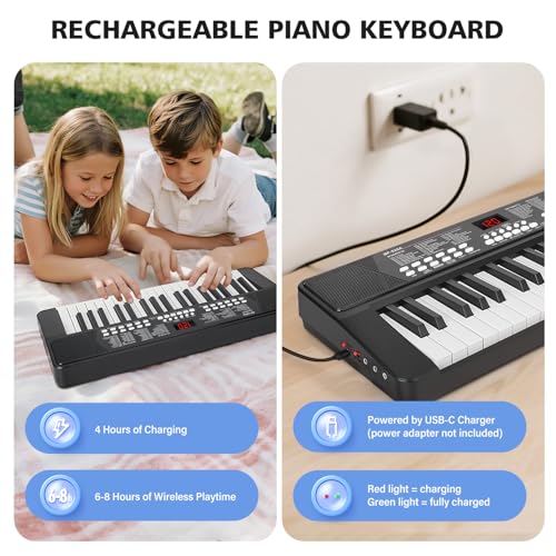 Image of 37 Keys Piano Keyboard for Beginners with Mic LED Screen 1200mAh Battery