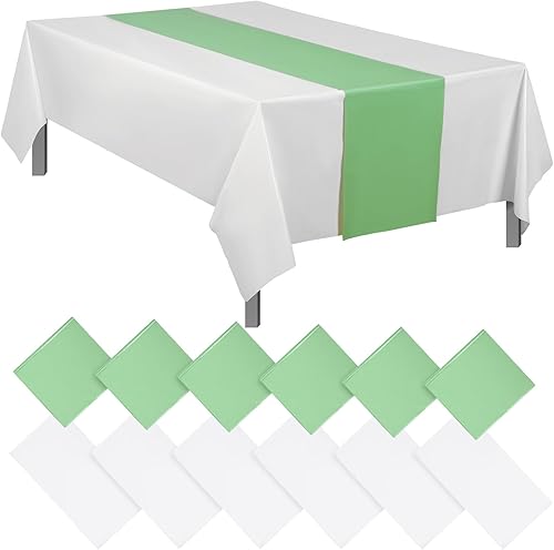 Juego de 12 manteles y caminos de mesa de plástico desechables, manteles rectangulares de 54 x 108 pulgadas y camino de mesa de plástico verde disponible en Yaxa Peru