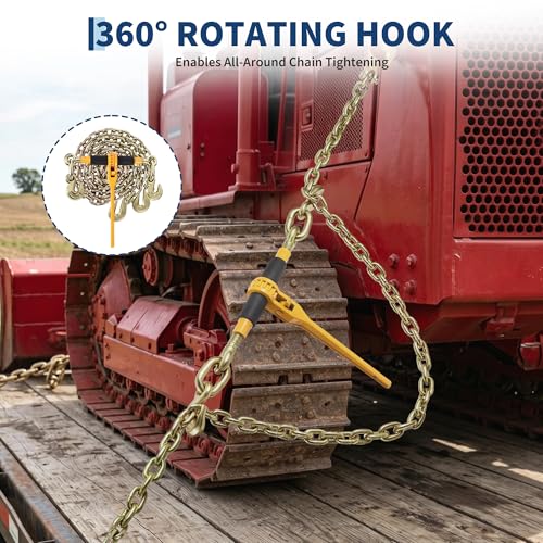 Garvee Chain Load Binder 2PACK, 3/8"-1/2" Ratchet Load Binders, 3/8" x 10' G80 Chains 9200 LBS Working Load Limit, Ratchet Chain Binder with Grab Hook, Load Binders for Truck, Tie Down by Garvee - Used condition - Image 2