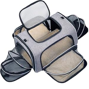 4 Sides Expandable Cat Travel Bag Airline Approved Collapsible Cat Soft-Sided Carriersexpandable pet Carrier，Folding Soft Sided Transport Tote Bag for Kittens,Dog & Small Animals、Removable Fleece Pad