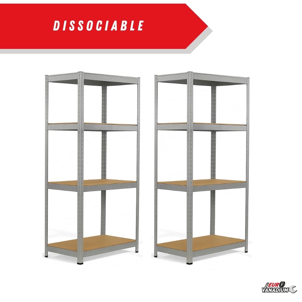 Double Étagères de Rangement Charges Lourdes - 160 x 160 cm - 640 kg - Étagères de Garage modulables, 4 Niveaux, 8 Plateaux - 40 cm - Gris