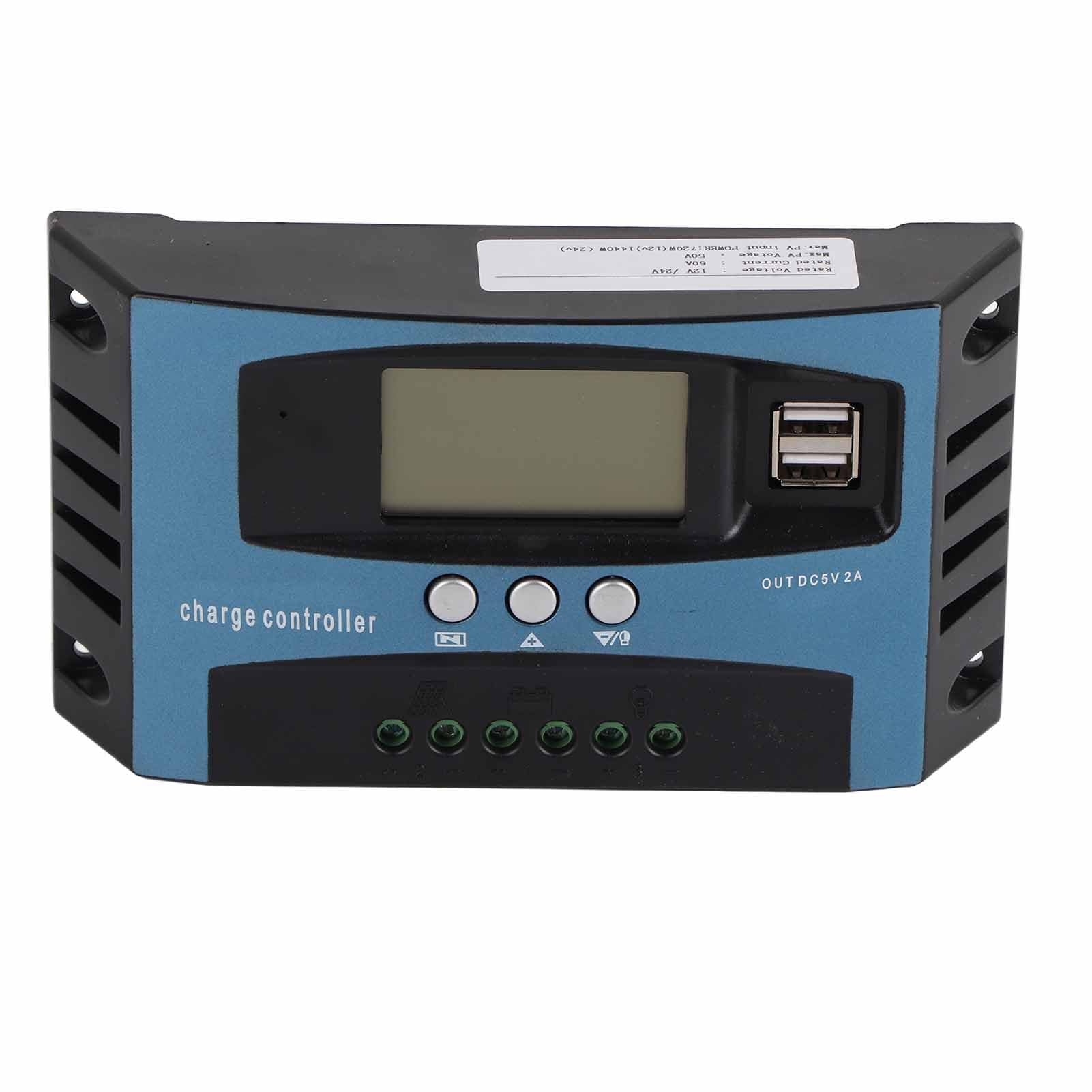 Regolatore di carica solare 40A Scarica 10A 12V 24V Identificazione automatica intelligente Regolatore pannello solare MPPT con doppia porta di uscita USB 5V 2.5A Display LCD (60A)