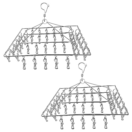 JNBGTU 2Pcs Sock & Underwear Dryer Hanger - Each with 40 Pegs, Metal Sock Peg Hanger for Washing Line, Indoor & Outdoor Clothes Drying Rack, Windproof Stainless Steel Design