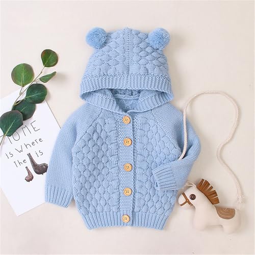 Newborn Baby Boys Girls Knit Cardigan Ear Hooded Sweater Infant Unisex Button Down Cotton Outfits Basic Clothes3