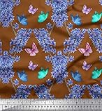 Soimoi Marron Soie en Tissu Papillon et Fleurs Sauvages Floral Tissus imprimes par Metre 42 Pouce Large