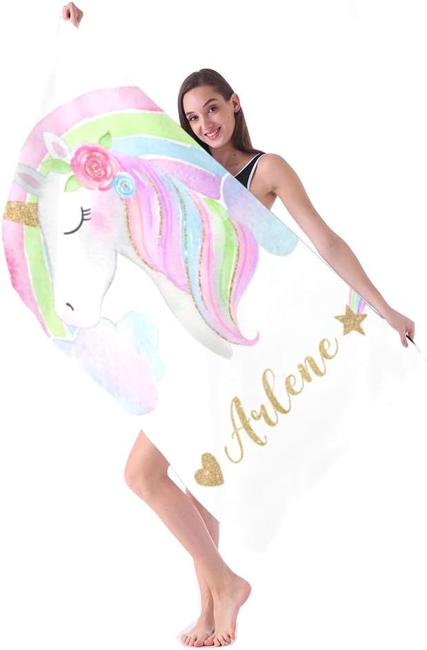 Unicorn Rainbow Stars Personalized Beach Towels with Name for Adults Kids Girls Boys Women Men,Custom Microfiber Towels for Travel,Beach,Bathroom,Pool,60X30 Inches