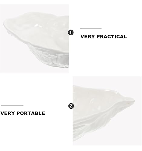 Miniatura 7 de Hemoton Cuenco de cerámica para ostras de 7.5 pulgadas en forma de concha para ensalada de mariscos, sopa decorativa e irregular, cuenco de