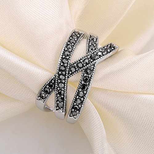 Image of Mytys Vintage Wide Ring Classic Black Marcasite Crystal Rows Statement Silver Chunky Rings