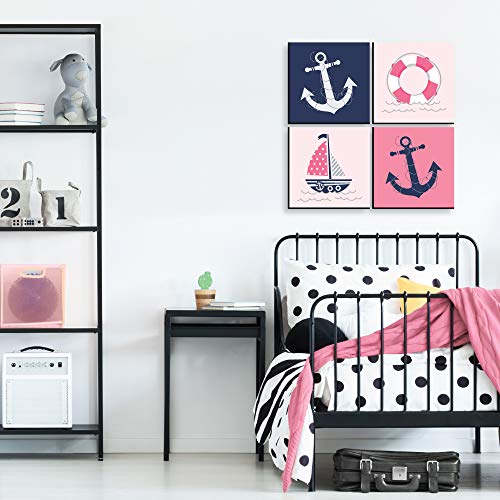 Big Dot of Happiness Ahoy - Nautical Girl - Kids Room, Nursery Decor and Home Decor - 11 x 11 inches Kids Wall Art - Set of 4 Prints - Image 4
