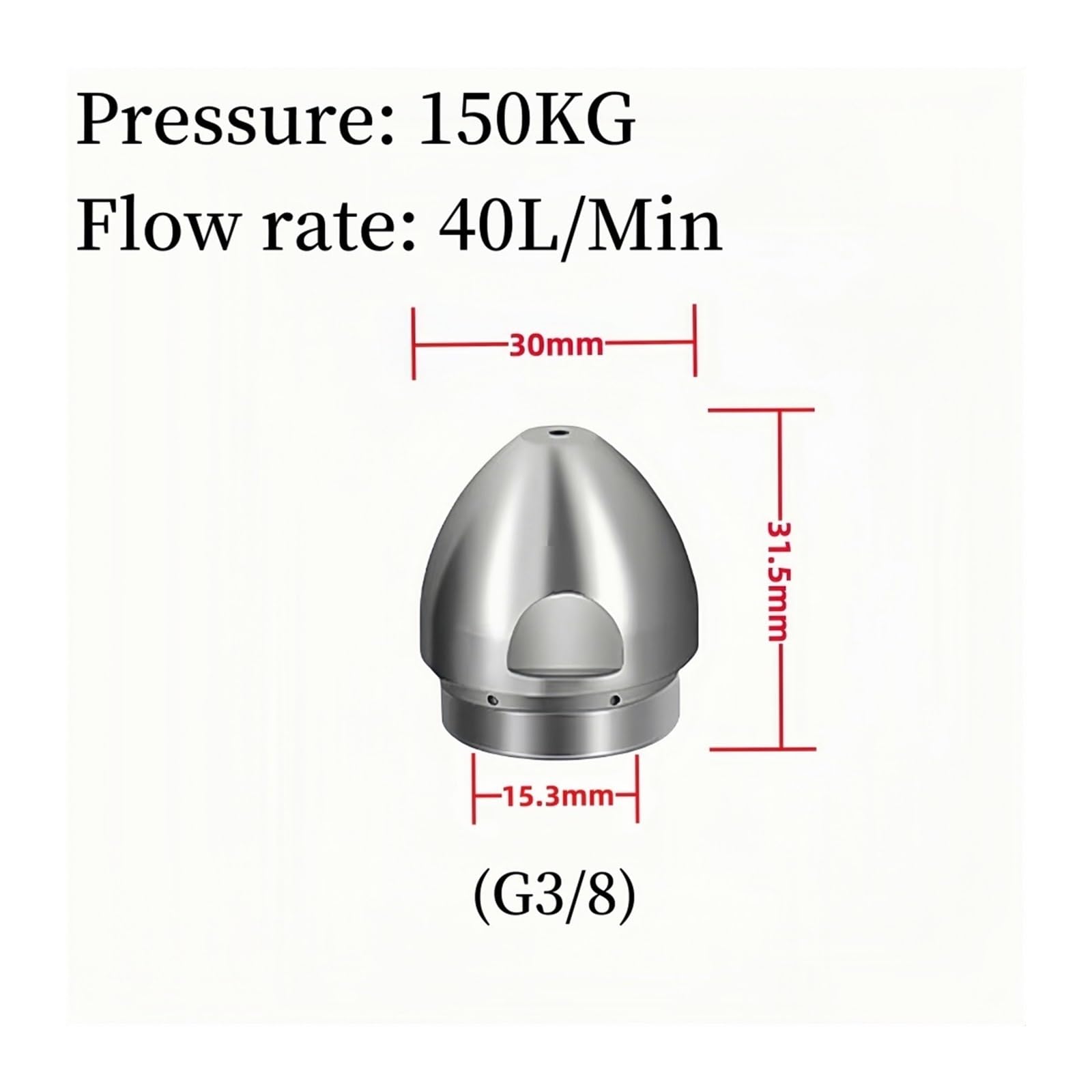 G1/2 & G3/8 Abwasserdüse mit Innengewinde, 40 l/min Hochdruckrohr-Entstopfungswerkzeug for Reinigungsmaschinen(G3 8)