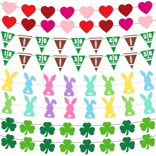 Valentines Garland Heart Garland St Patricks Day Shamrock Garland Easter Garland Football Garland Shamrock Easter Bunny Valentines Foot Ball Banner for Office Home Decorations