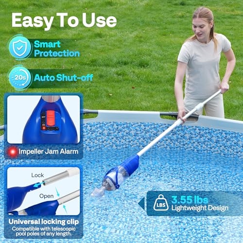 Image of VIVOHOME Handheld Pool Vacuum 13.2 GPM Suction Cordless Pool Cleaner 20W Powerful Motor Long-Run 60min Battery, Adjustable Pole for Above Ground & In-Ground Pools, Spas - Blue