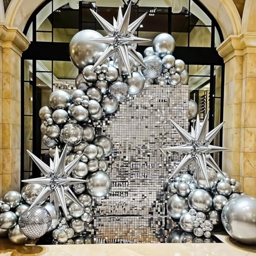 Image of Silver Disco Round Foil Balloons Birthday Prom Decor 22 Inch 6 Pcs