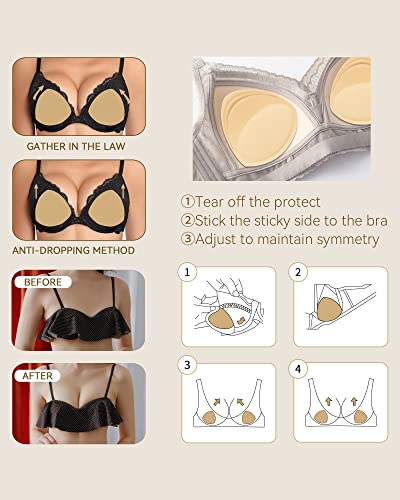Niidor Self-Adhesive Bra Pads Insert Removable Triangle Push Up Sticky Bra Cups Inserts Breast Lifter for Bikini Swimsuit, Nude - Image 4