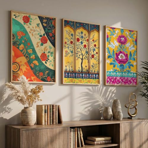Image of kotart Madhubani Wall Decoration | Madhubani Art Painting With Frame For Living Room Bed Room Hotel Wall Decor Digital Reprint Set of 3 (35x37 Inch)