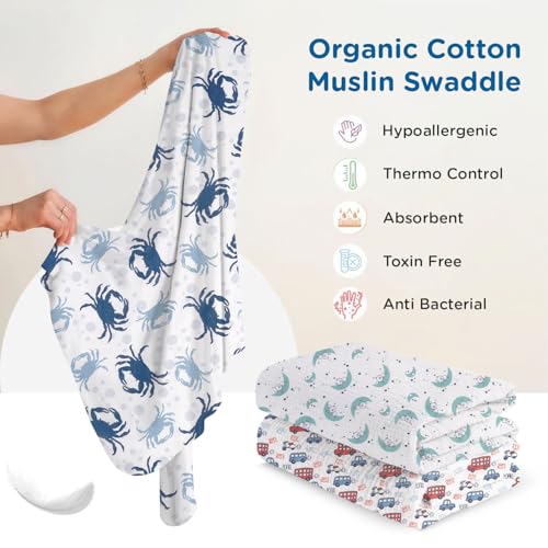 Image of Mee Mee 100% Cotton Muslin Swaddle Wrap for Newborn Baby (120 x 100 cm) (PK-3) | Ultra Soft, Breathable, Lightweight & Quick-Dry | Hypoallergenic Multi-Use Baby Blanket, Nursing Cover, Stroller Cover