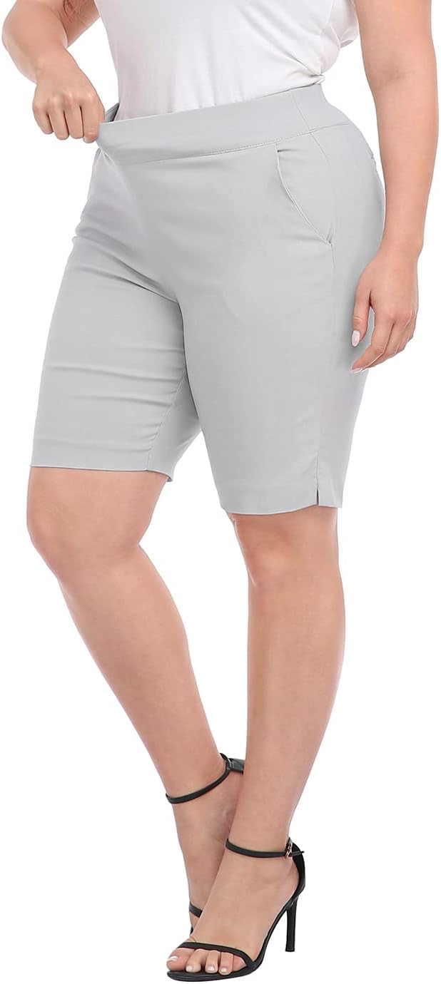 HDE Women's Plus Size Bermuda Shorts Mid Rise 10" Inseam Shorts with Pockets