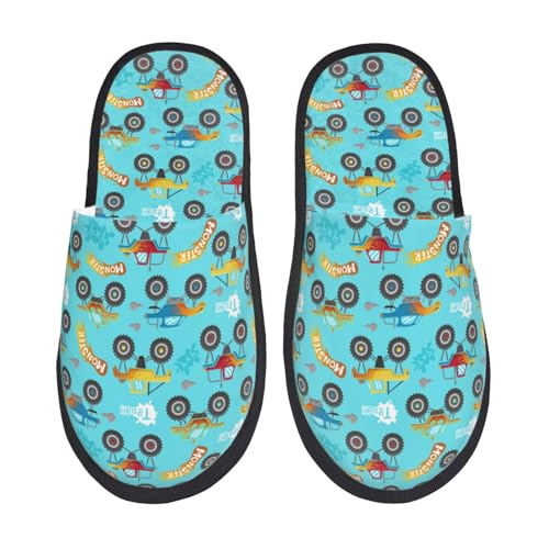 Cartoon Monster Truck Print House Slippers For Women And Men,Soft Slippers With Memory Foam,Non-Slip Indoor Home Shoes