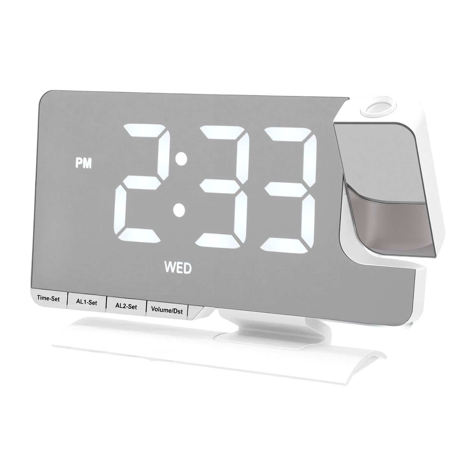 Cocoarm Projektionswecker mit Großem LED-Display, Digitaluhr mit Projektor, 180 Grad Drehbare Projektion, 6 Helligkeitsstufen, Dual-Alarm, USB-Aufladung, für Schlafzimmer, Schreibtisch (White)