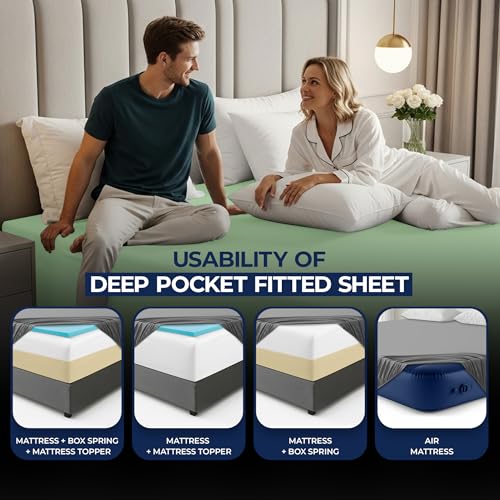 Image of Utopia Bedding Extra Deep Pocket Queen Fitted Sheet, Fits up to 21 Inch Mattress - Hotel Luxury, Soft, Breathable and Comfy - Shrinkage and Fade Resistant - Easy Care (Sage)