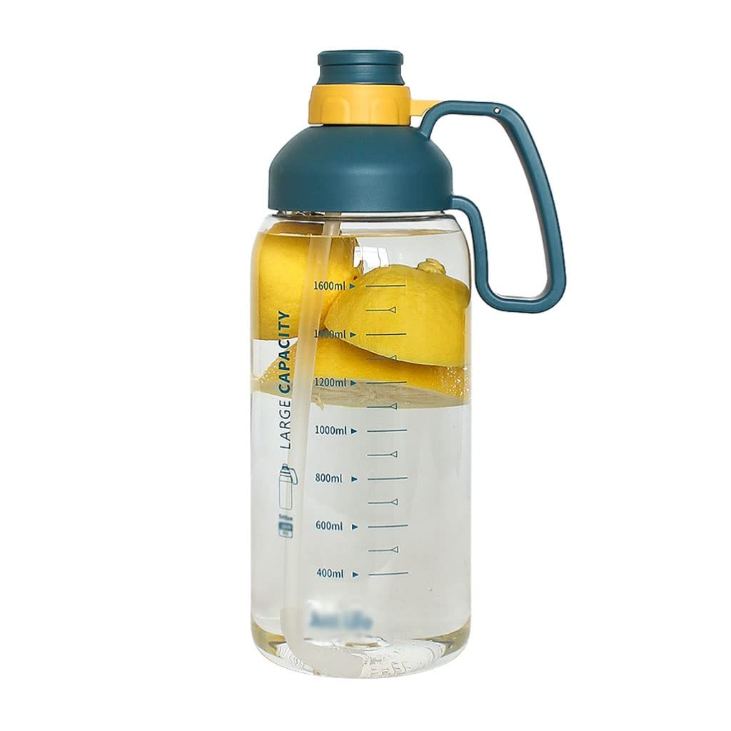 IRYZE Wasserflaschen Trinkflasche Sportflasche 1.8L Sport Wasserflasche mit Zeitmarker Outdoor Tragbare Wassertasse mit Strohfitness Trinkflasche Große Kapazität Wasserflasche (Color : A-Blue)