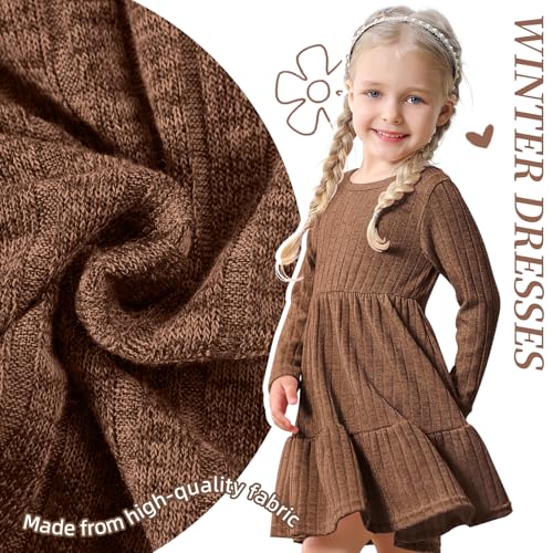 Image of Toddler Baby Girl Long Sleeve Dress Girls Knit Sweater Dresses Tiered Kids Swing Holiday Clothes Fall Winter