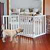 ZJSF Freestanding Indoor Dog Gate for House Foldable Wood White Puppy Gate for Doorways Pet Gate for Stairs Extra Wide Pet Fence 24″ Height 3 Panels