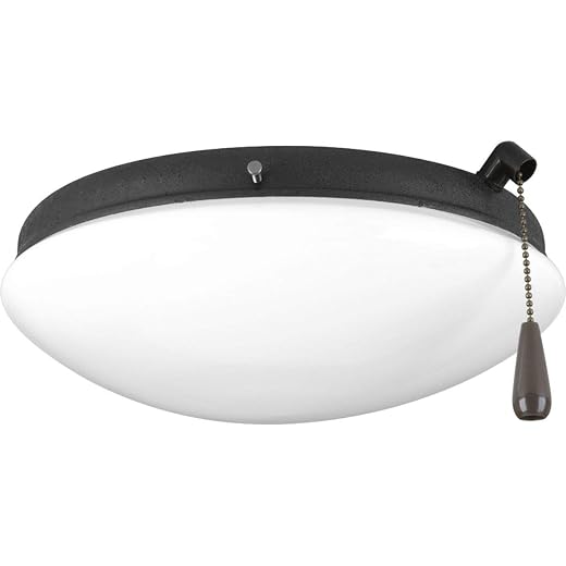 Progress Lighting 2-Light Ceiling Fan Light Kit for AirPro Collection Ceiling Fans, Modern Tranisitonal Style with Wide Low Profile Opal Glass Diffuser, Includes 2 LED Light Bulbs, Forged Black