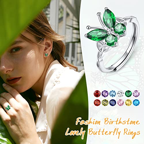 Green Butterfly Ring Adjustable Sterling Silver Celtic Knot Band Ring Sparkling Cz Emerald Rings For Women Statement Animal Ring Adjustable #TOP5