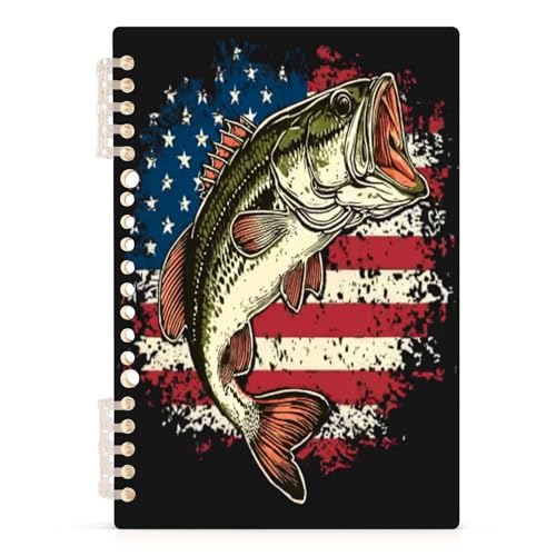 KLUVIO Largemouth Bass Spiral Notebook Journal with Removable Circle Ring