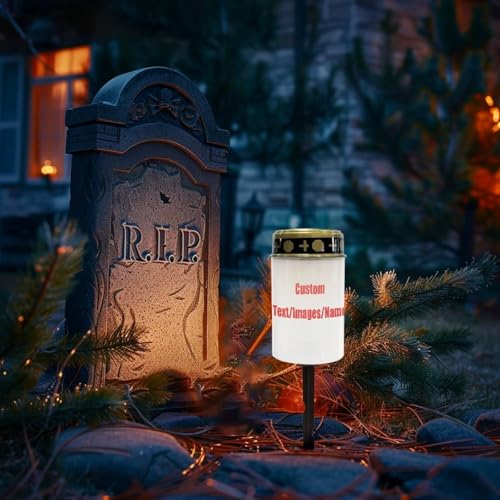 Image of Customizable Pattern Text Waterproof Cemetery Solar Light Flameless Candle Automatic Landscape Path Light Outdoor Solar Light Grave Decor