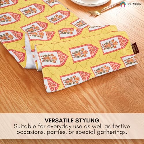 Image of HOMADORN Premium Digital Printed Table Runner - Double Layered Durable Fabric, Elegant Dining & Coffee Table Decoration, Fade-Resistant Prints, Easy Care (13X60 Inches ( 4 Seater), Festive Marigold)