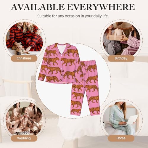 Image of Women'S Long Sleeve Pajama Set Soft Loungewear Button-Down Top & Elastic Waist Pants S- 2XL