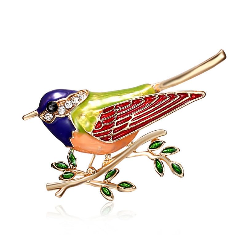 Image of coadipress Colorful Birds Brooch Pins Crystal Rhinestone Branch Bird Brooch Cute Enamel Animal Magpie Hummingbird Pin Fashion Jewelry Accessories Gifts