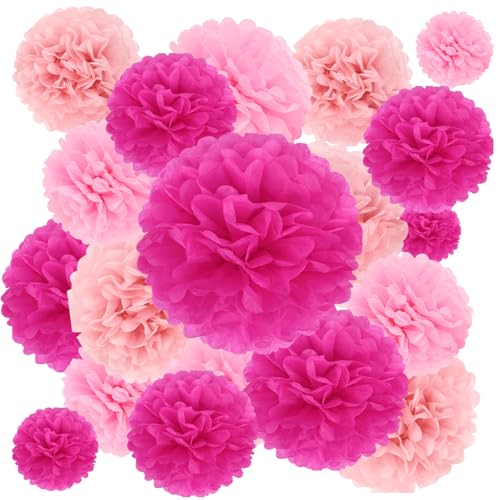 BestoFun Lot de 16 Pompons en Papier de Soie Roses - Décoration Vintage pour Mariage, Décoration de Table, Fête d'Anniversaire, Fête, Jardin
