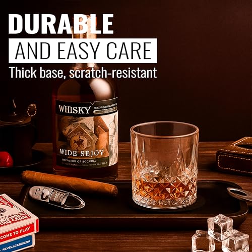 Image of Whiskey Glass Set - Whisky Glasses - Crystal Clear Tumbler Set for Scotch, Bourbon, Cocktails & Old Fashioned, 340 ml Stylish Heavy Base Glassware for Bar, Home, Party & Gift, WHISKEYGLASS 6 CRYST