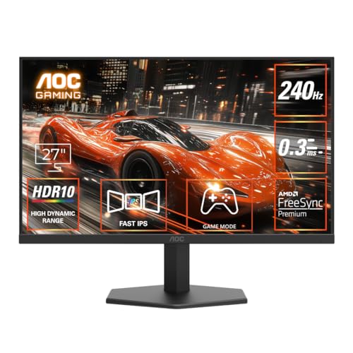 AOC 27G11ZE2 27″ FHD Fast IPS Gaming Monitor – Black/Red |1920×1080| 240Hz Refresh | 0.3ms Response |Adaptive-Sync| HDR10| Frameless Design