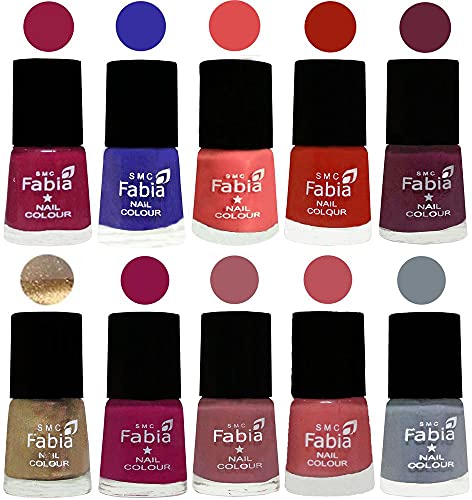 Image of SMC Fabia ALL IN ONE (PACK OF 10), Long Lasting Glossy Nail Polish, 6 ml Each, All Vibrant Colours,01730