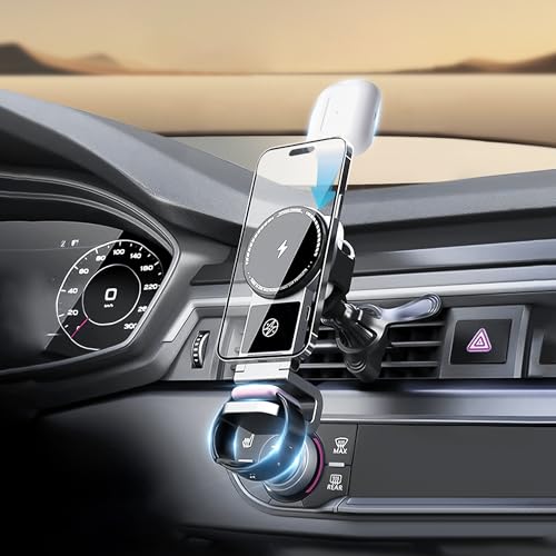Fannasi 3 in 1 Wireless Car Charger, 15W Fast Charging Phone Holder Foldable Magnetic Mount Fit for All iPhone Android Phone, iWatch, Airpods Wireless Earphone